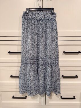 Madewell Light Blue Small Floral Tiered Maxi Skirt